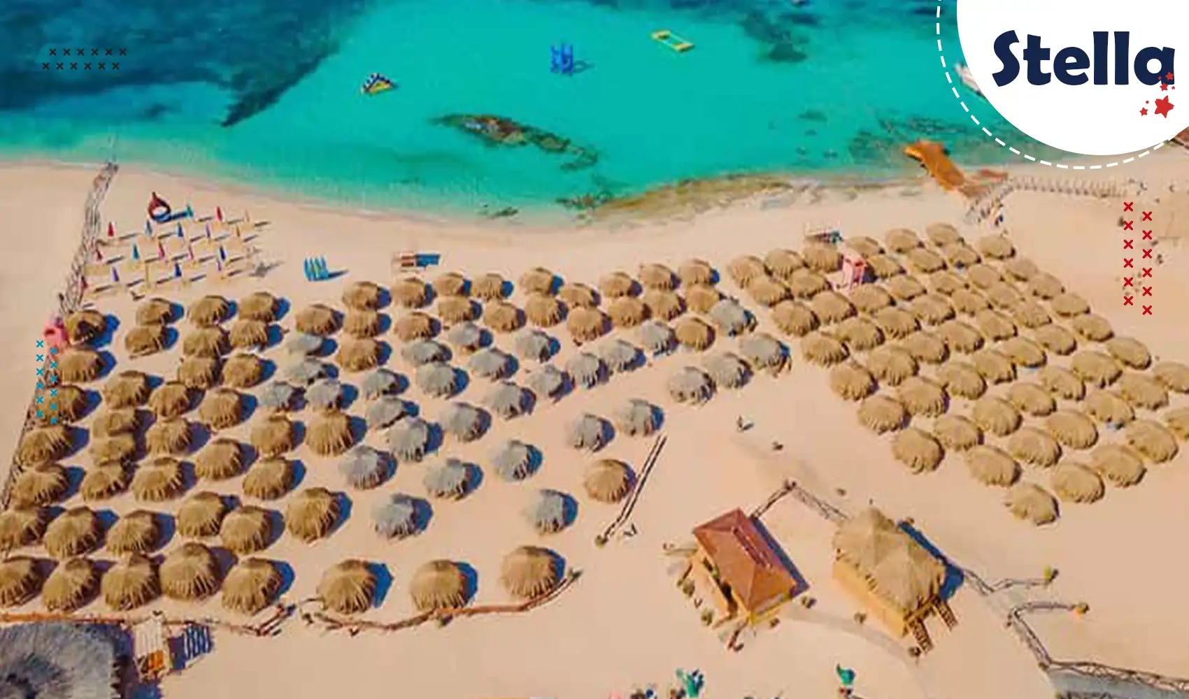 Détendez-vous sur l’île Hula Hula – un spot paradisiaque avec transats, mer calme et vibes tropicales à Hurghada.
